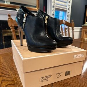 Michael Kors Black Booties with Gold Zipper Detail